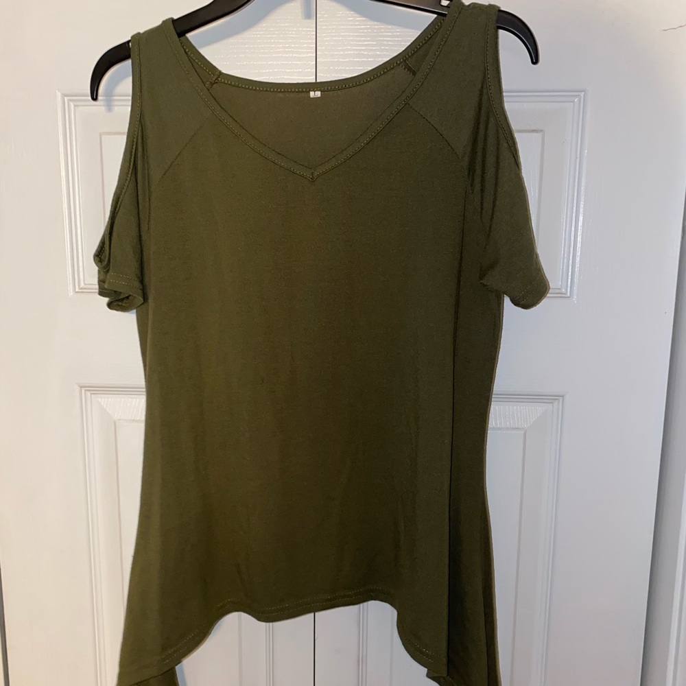 Army Green “Cold Shoulder” Top